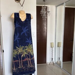 Navy Palm Tree Print Maxi Dress